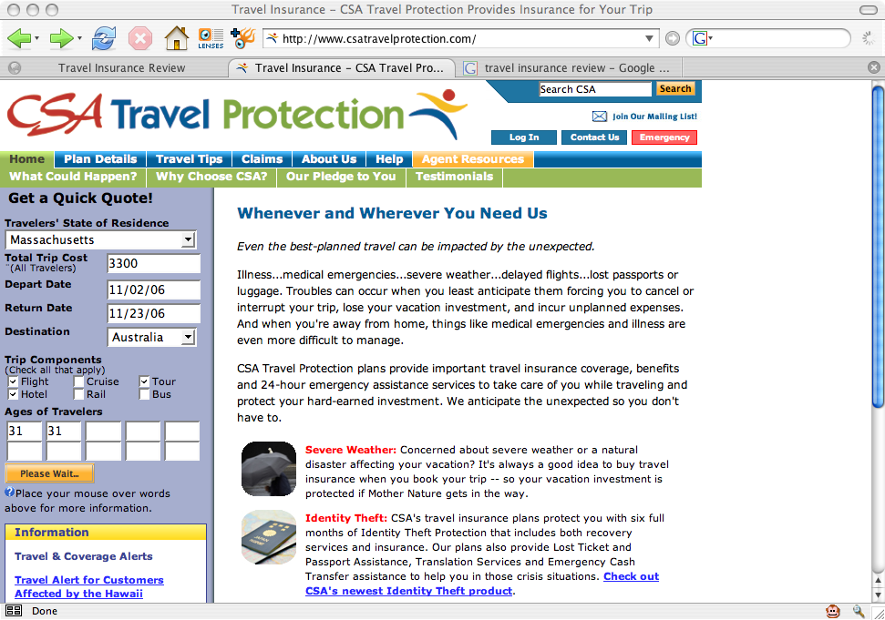 CSA Travel Protection home