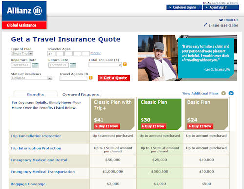 allianz travel insurance quotes