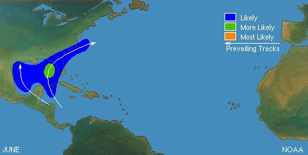 Early season hurricane paths