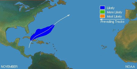 Late season hurricane paths
