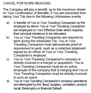 Covered reasons for work cancellation