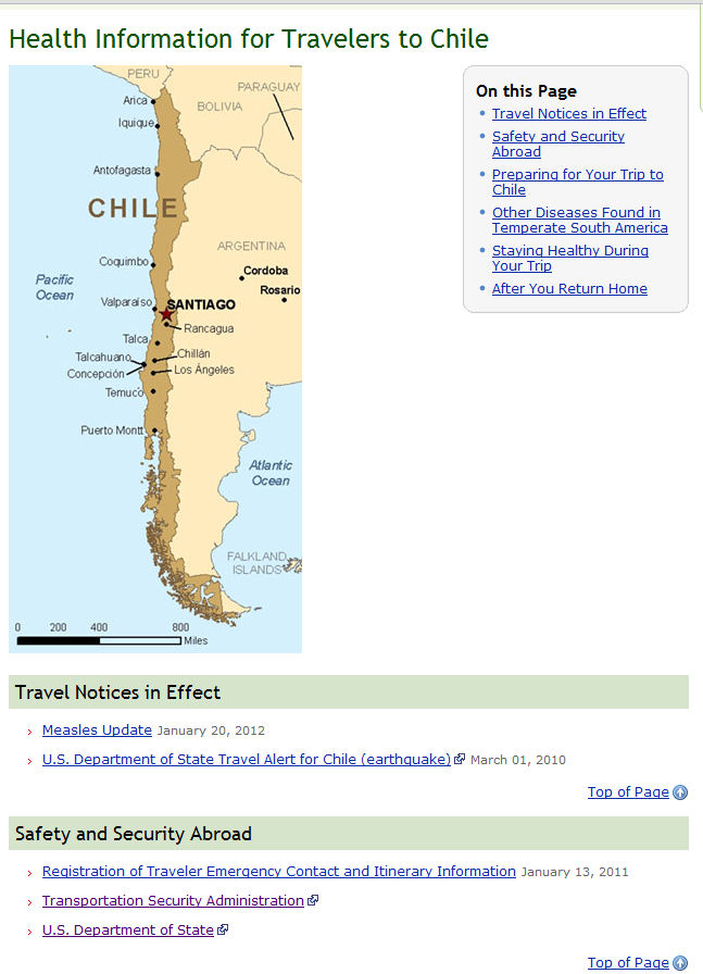 cdc traveler's health for chile