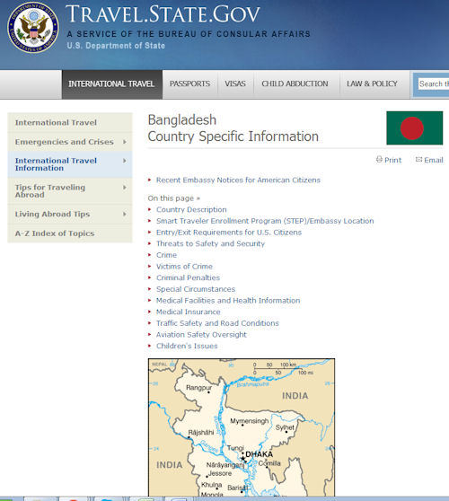 U.S. State Department website - Bangladesh