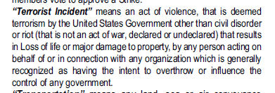 travel insurance definition of terrorist incident