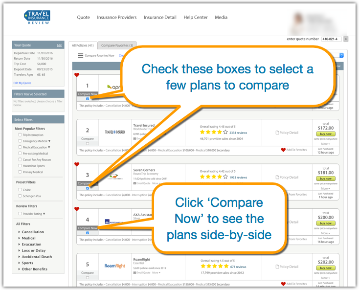 Travel Insurance Comparison Chart